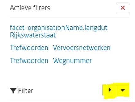 Actieve filters met inklap/uitklap pijltjes