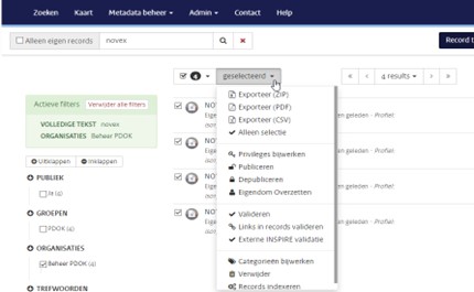 Pulldownmenu voor geselecteerde records