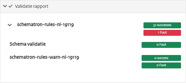 Schermafbeelding van het validatierapport in het Nationaal Georegister, met resultaten van de metadata validatie