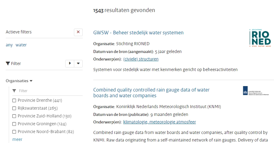 Zoekresultaten in NGR voor de zoekterm 'water'